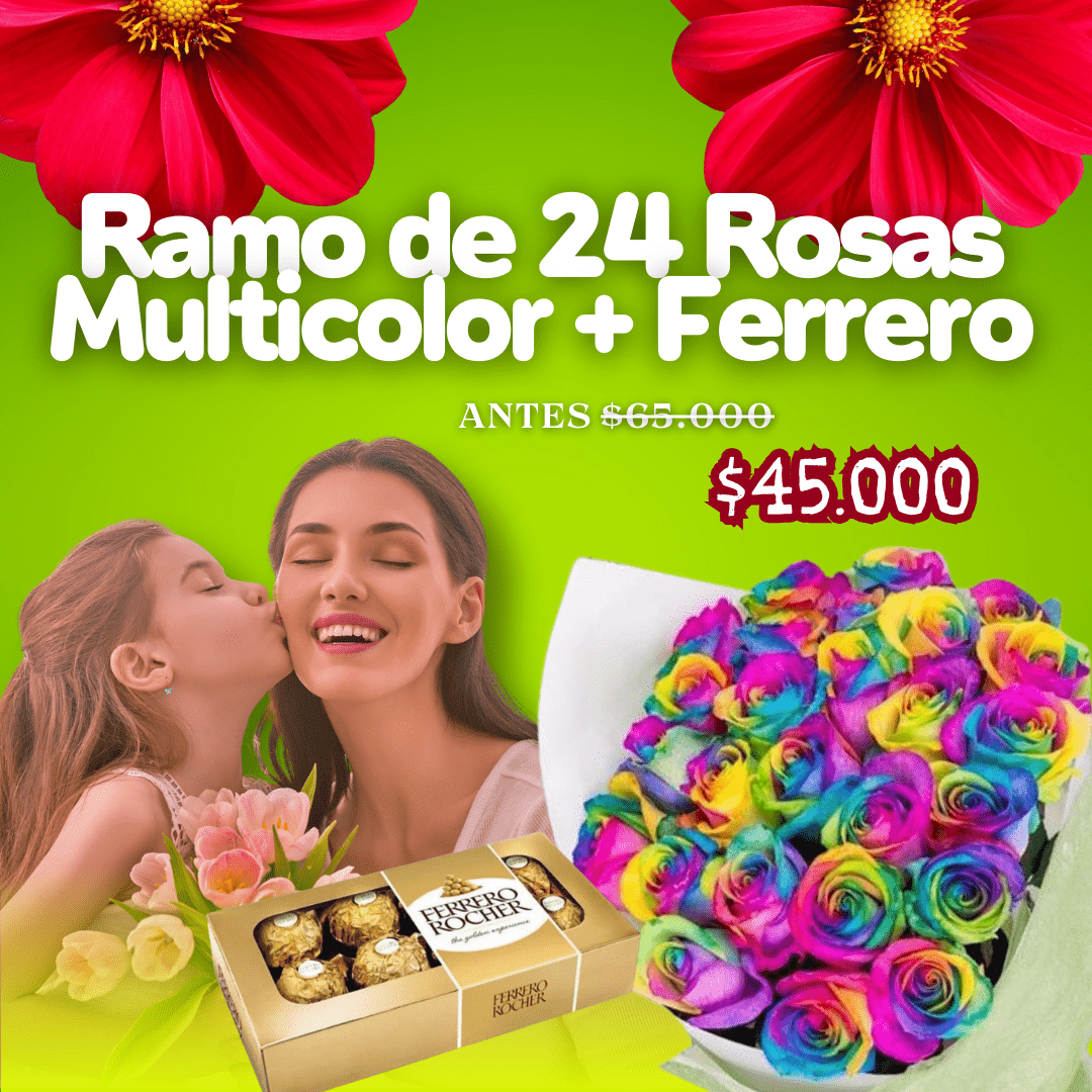 🌹Rosas Multicolor + Chocolates 🍫