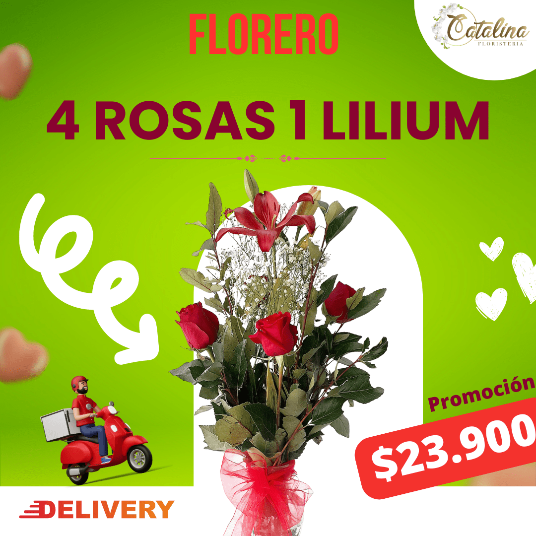 4 Rosas + 1 Lilium