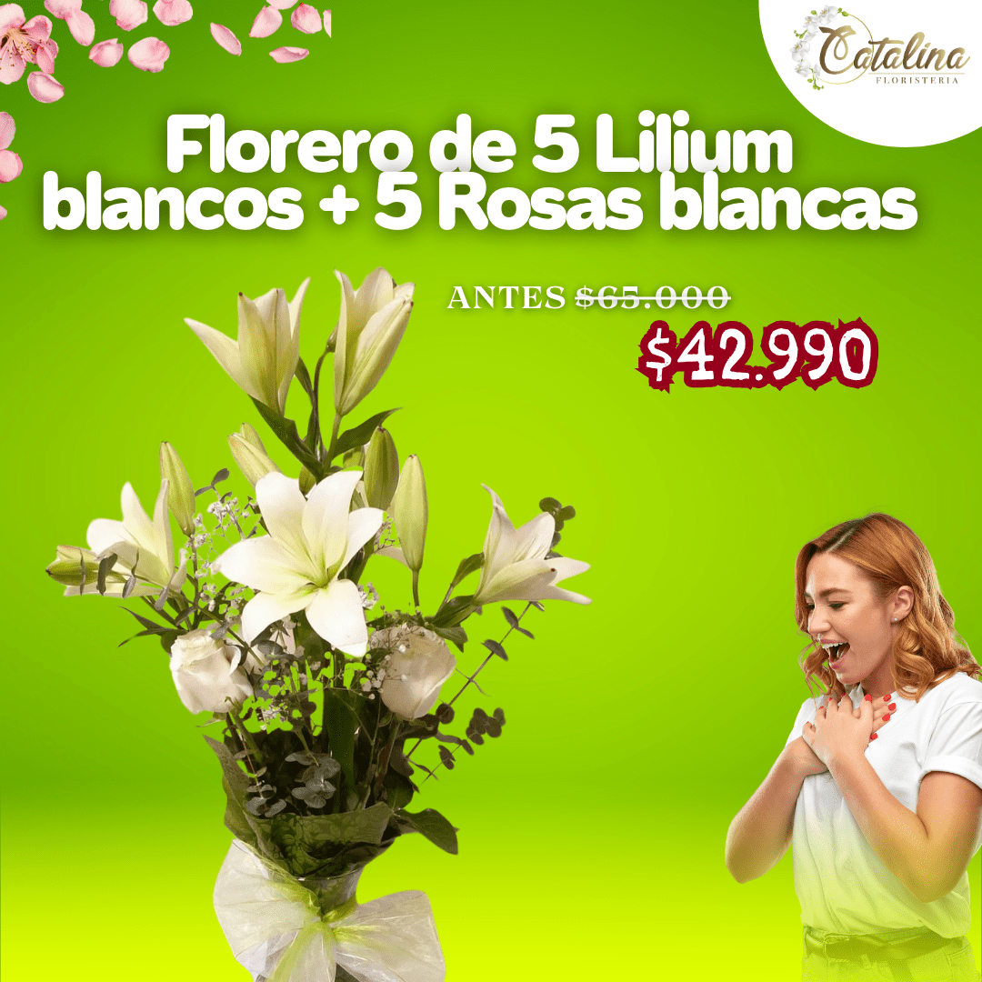 Florero de 5 lilium + 5 Rosas