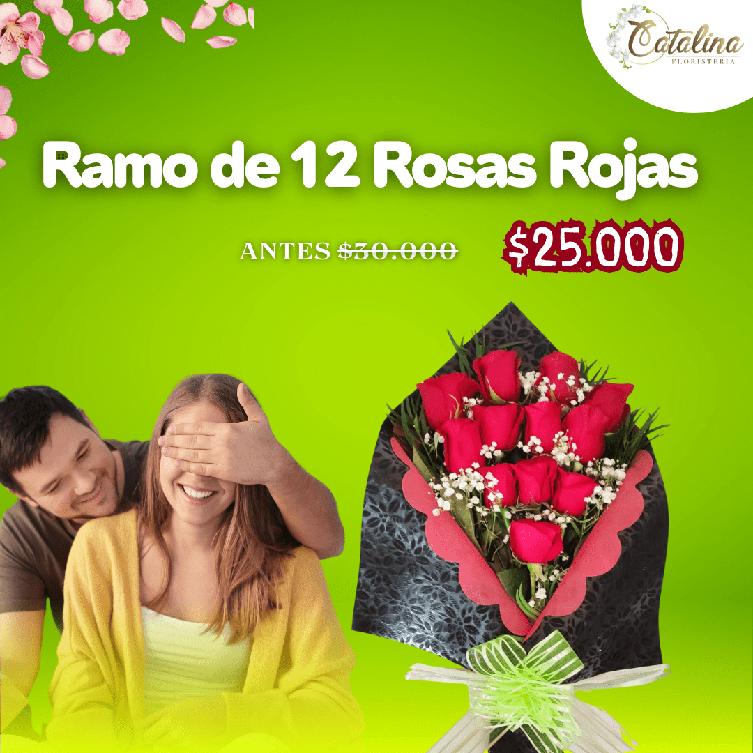 Ramo de 12 rosas rojas en escala